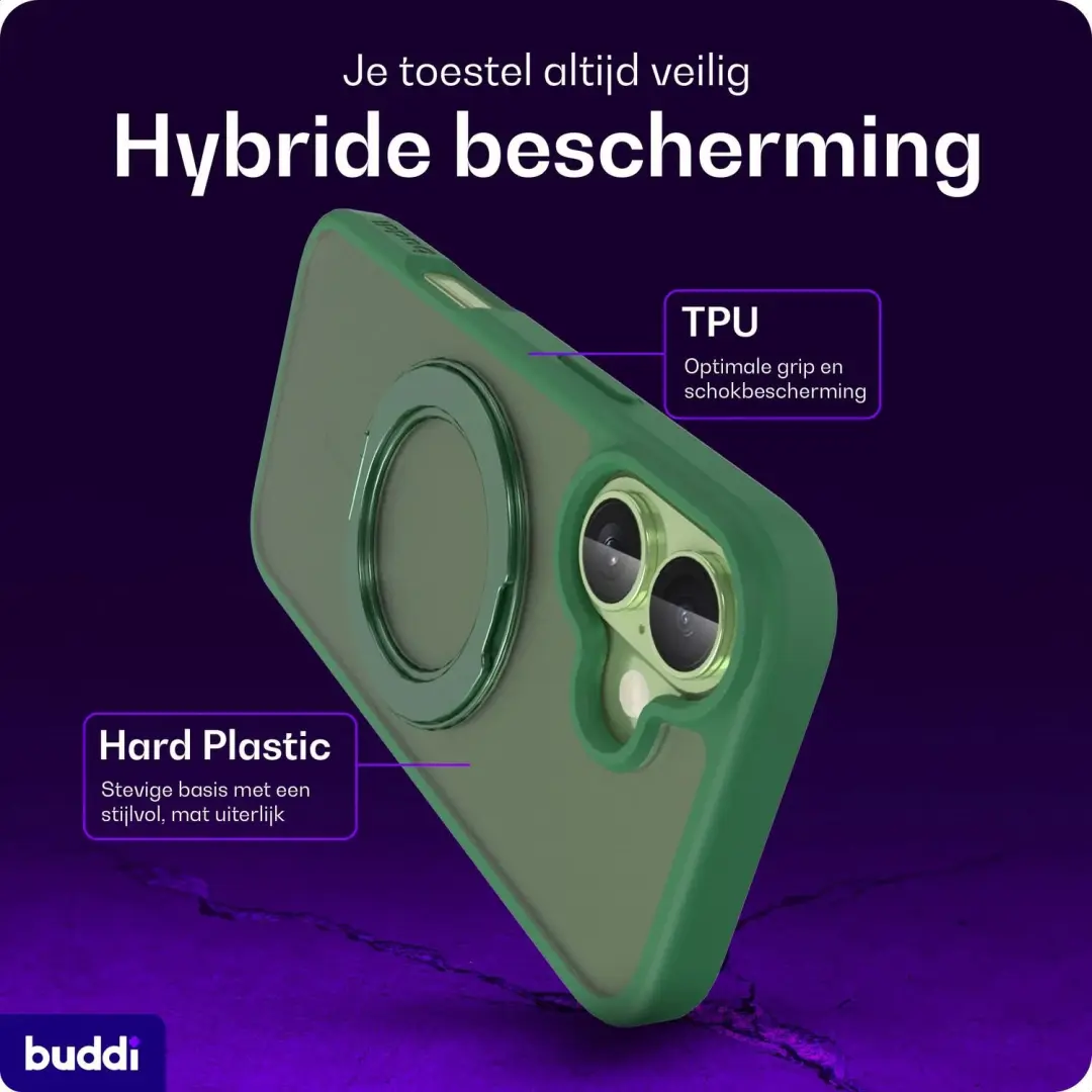 Buddi Frost iPhone 17 Hoesje - Mat Groen - MagSafe Ring Stand - afbeelding 5 van 6
