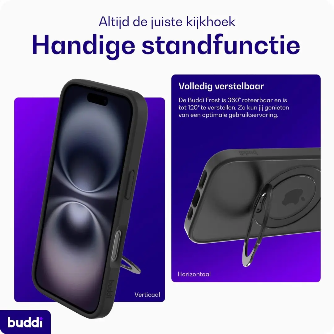 Buddi Frost iPhone 16 Hoesje - Mat Zwart - MagSafe - afbeelding 2 van 6
