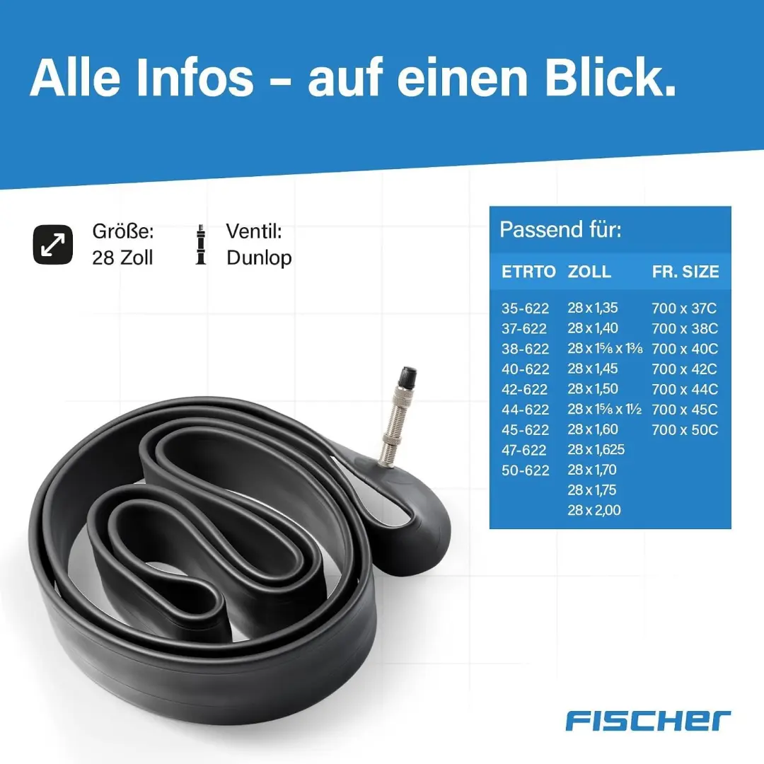 Fischer Fietsbinnenband 28" 40mm - 4 Stuks - Dunlop - afbeelding 6 van 6