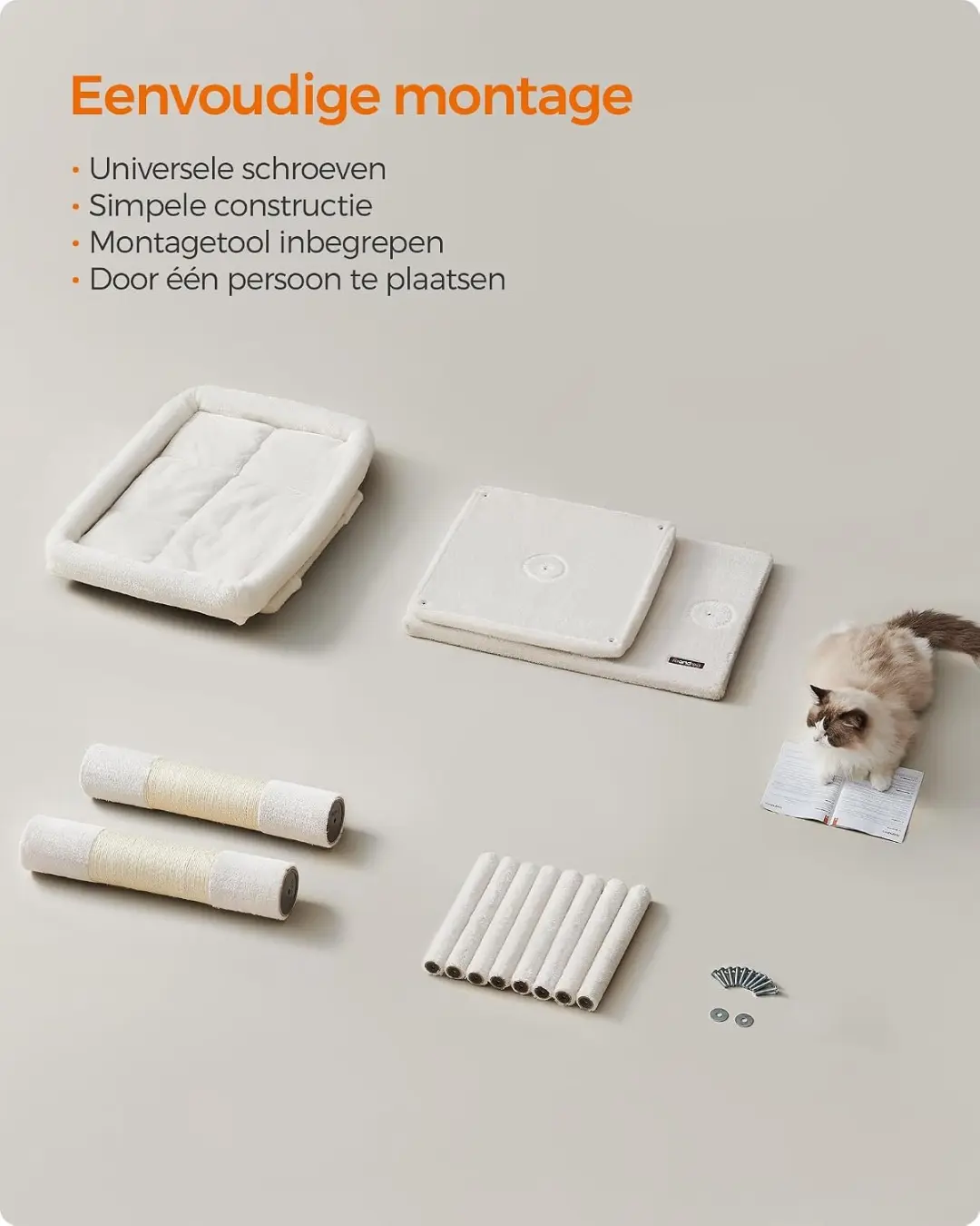 Songmics Krabpaal met Platform en Grotten 101cm - Crèmewit - afbeelding 5 van 6