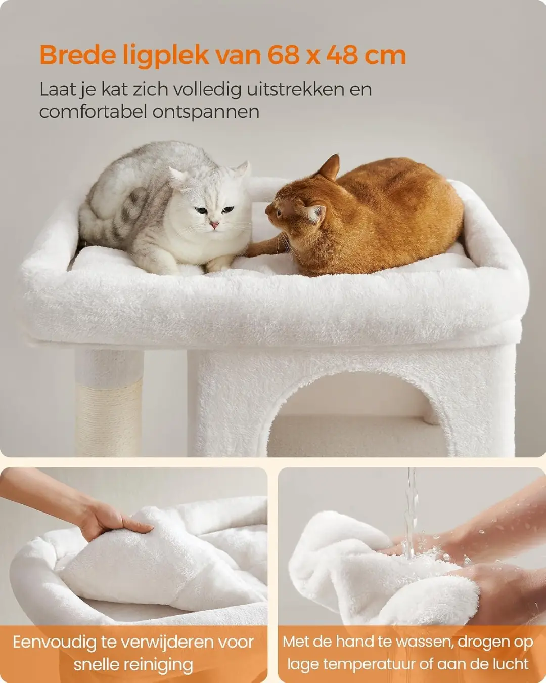 Songmics Krabpaal met Platform en Grotten 101cm - Crèmewit - afbeelding 2 van 6