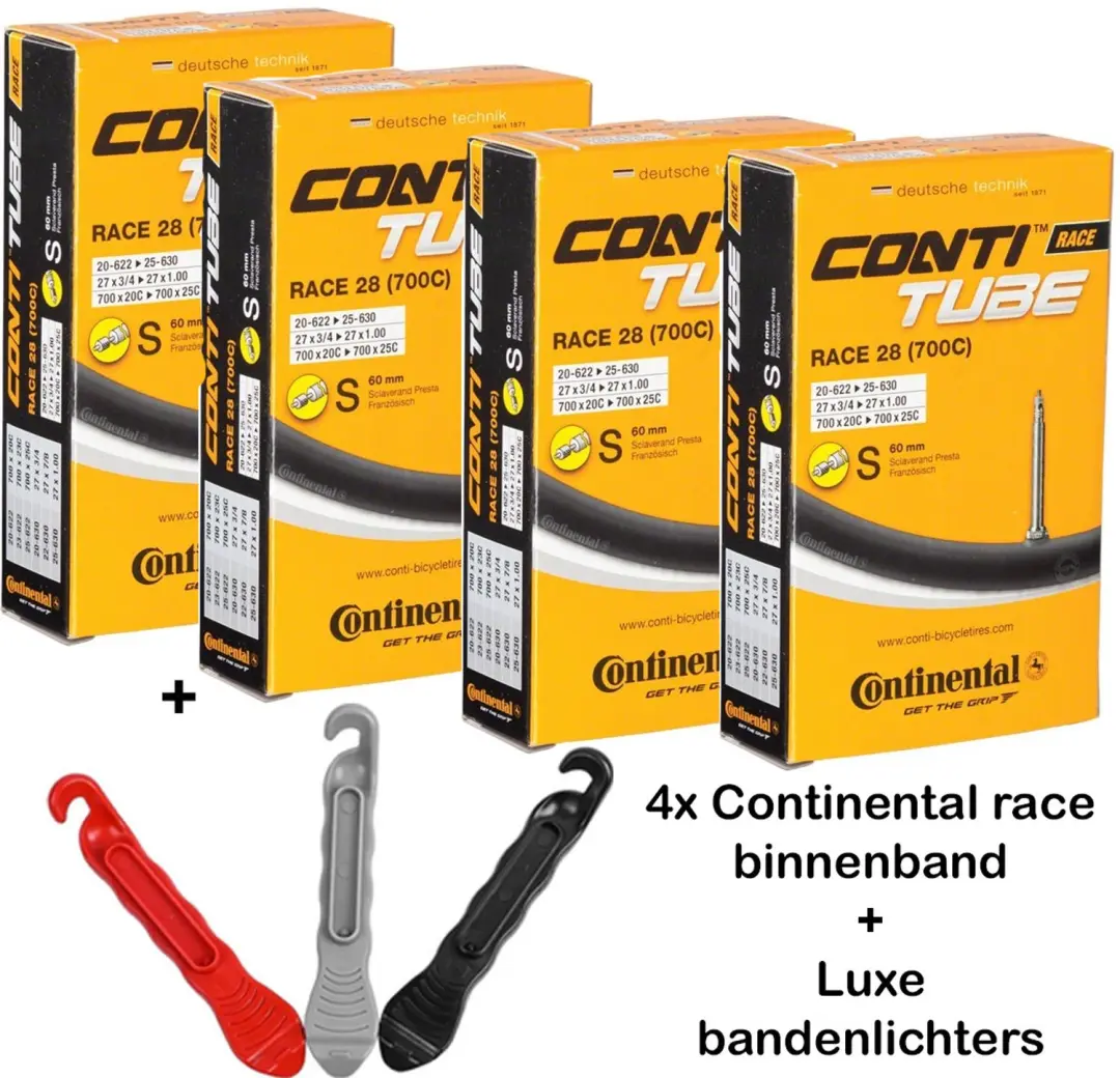 4 Pack Continental Binnenband + Luxe Bandenlichters