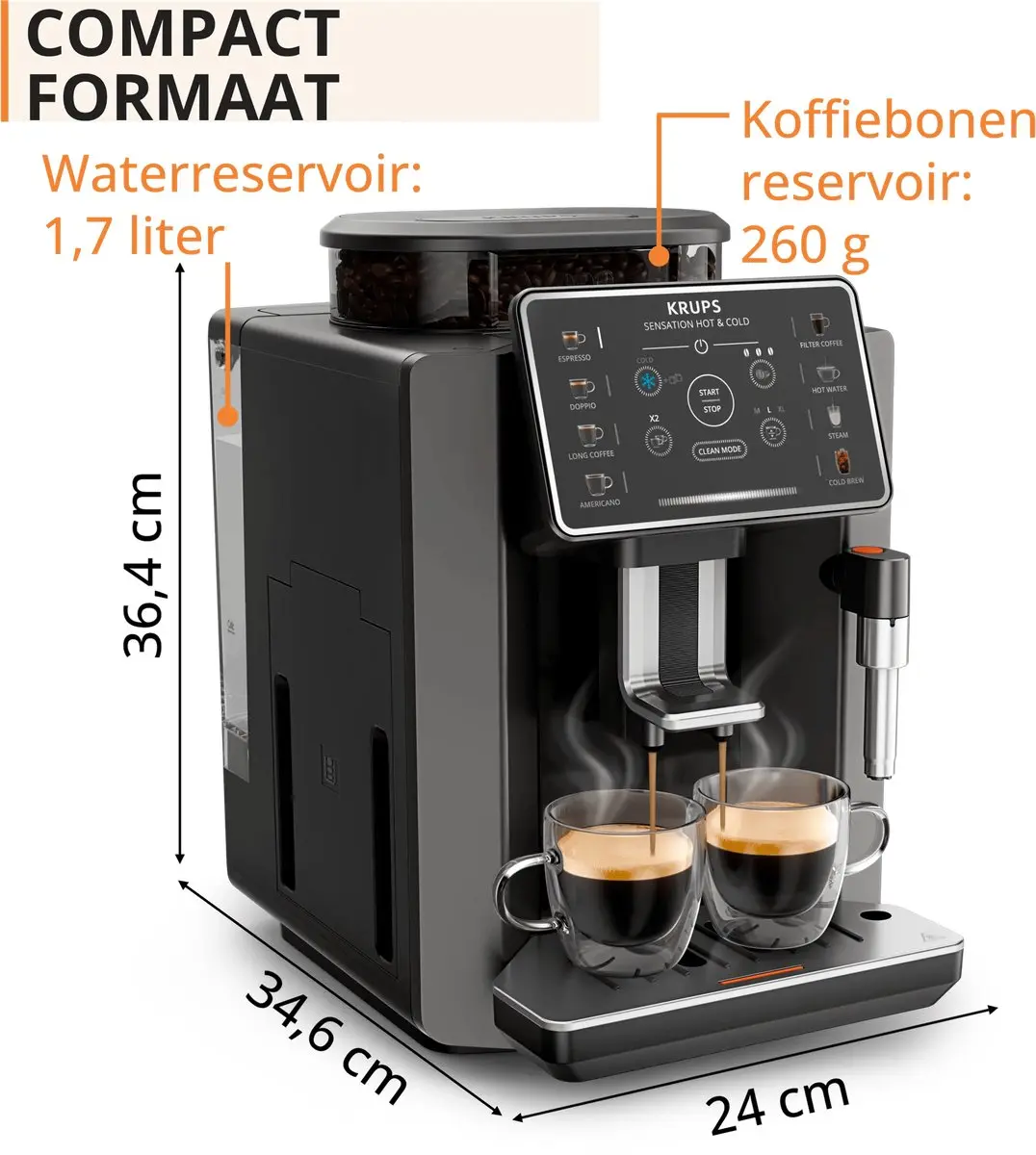 Krups Sensation Hot & Cold EA913H Espressomachine - 12 Recepten - Zwart - afbeelding 3 van 6