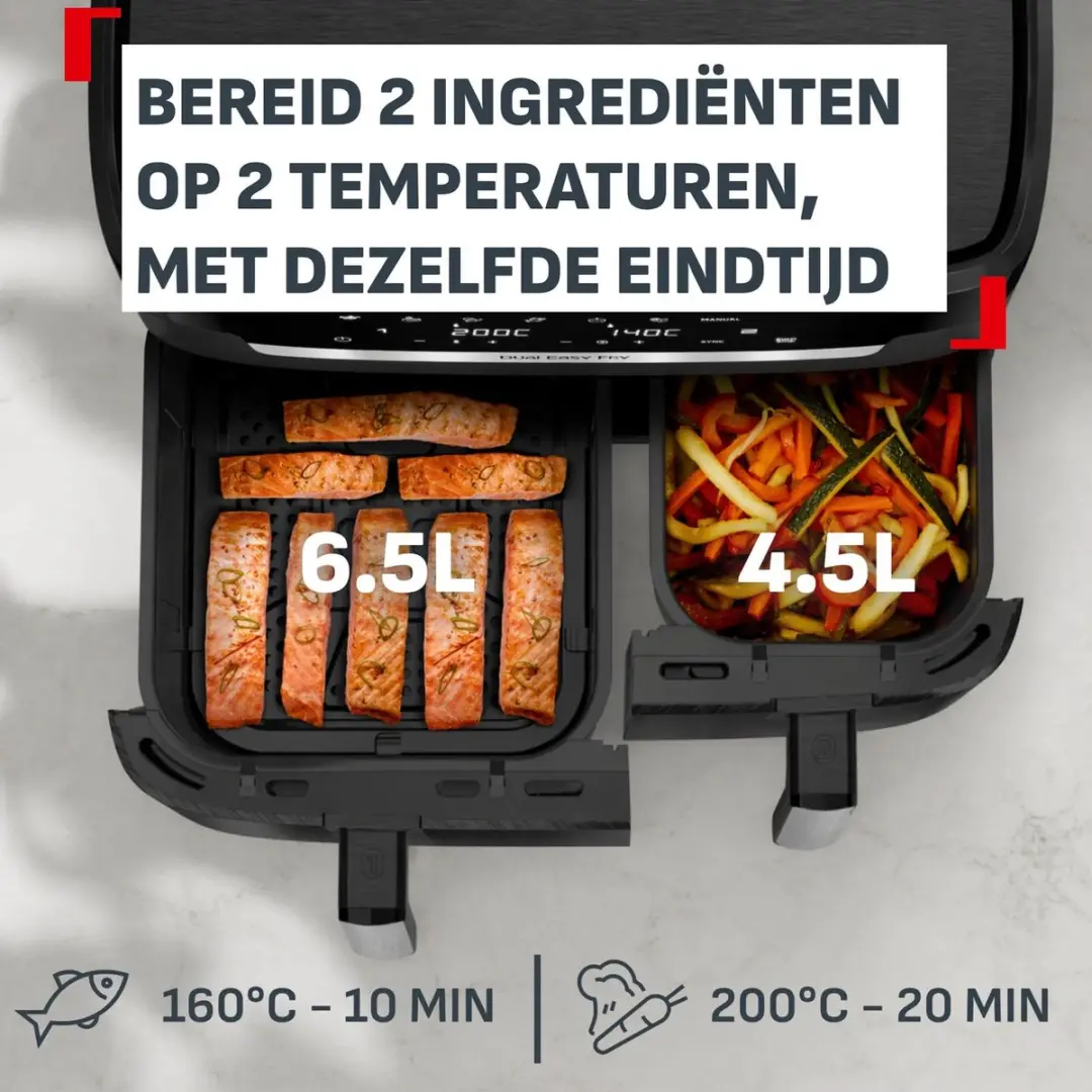Tefal Ever Fry Dual XXL EY9488 Airfryer - 2700W - Zwart - afbeelding 3 van 6