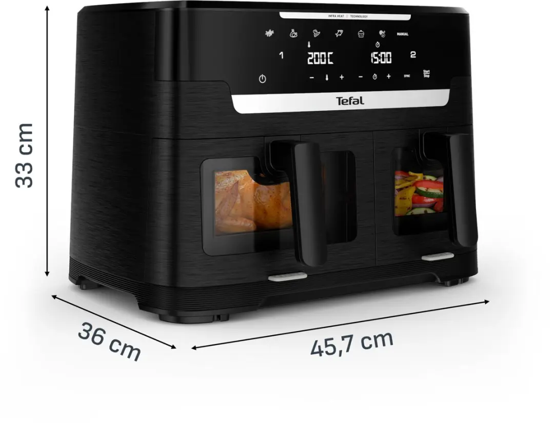 Tefal Ever Fry Dual XXL EY9488 Airfryer - 2700W - Zwart - afbeelding 4 van 6