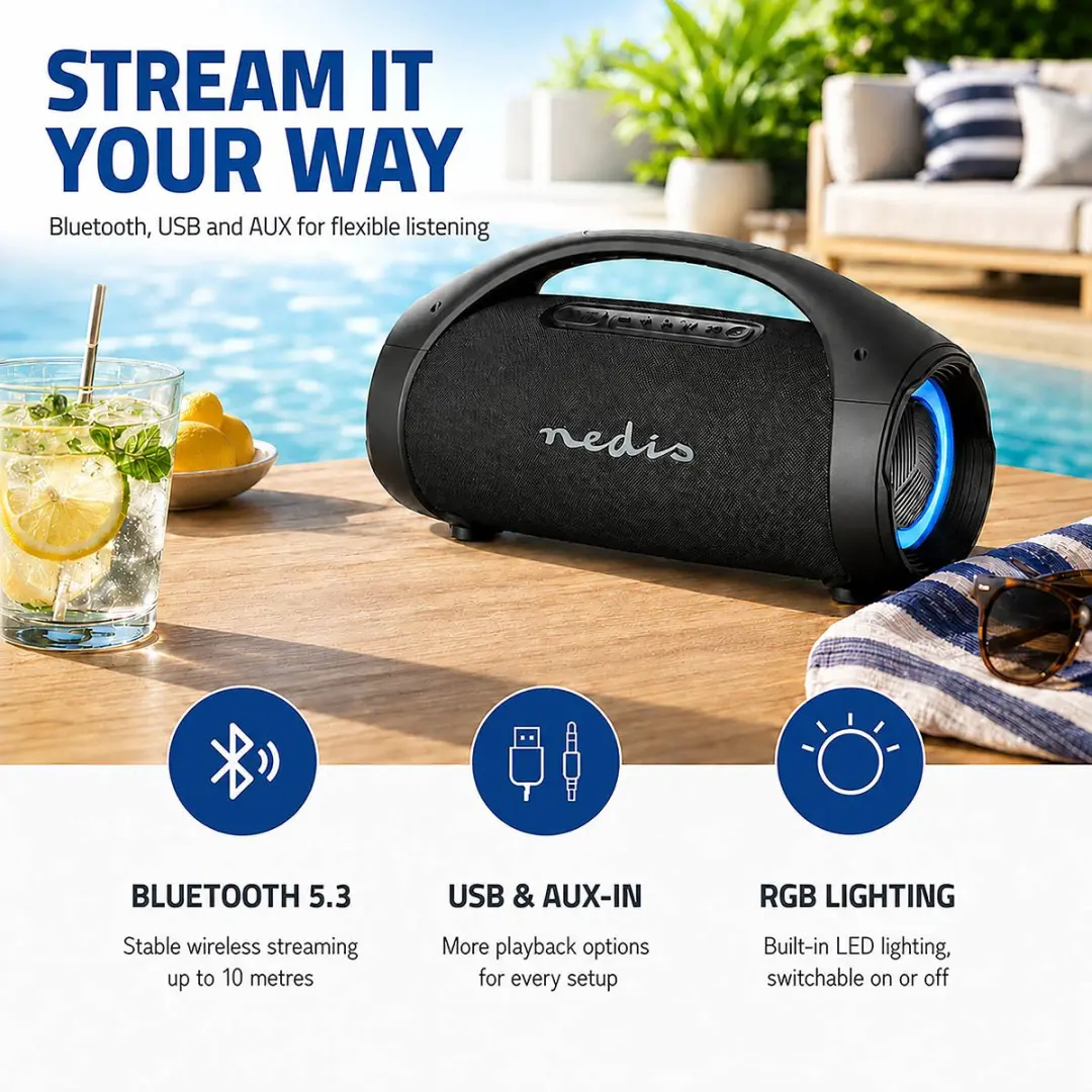 Nedis SPBB415BK Bluetooth Party Boombox 150W - 540 min - Zwart - afbeelding 4 van 5