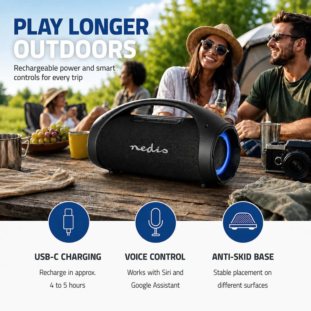 Nedis SPBB415BK Bluetooth Party Boombox 150W - 540 min - Zwart - afbeelding 3 van 5