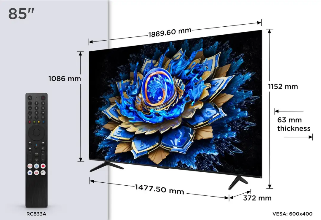 TCL 85T69C 85" QLED 4K Smart TV - Zwart - afbeelding 4 van 5