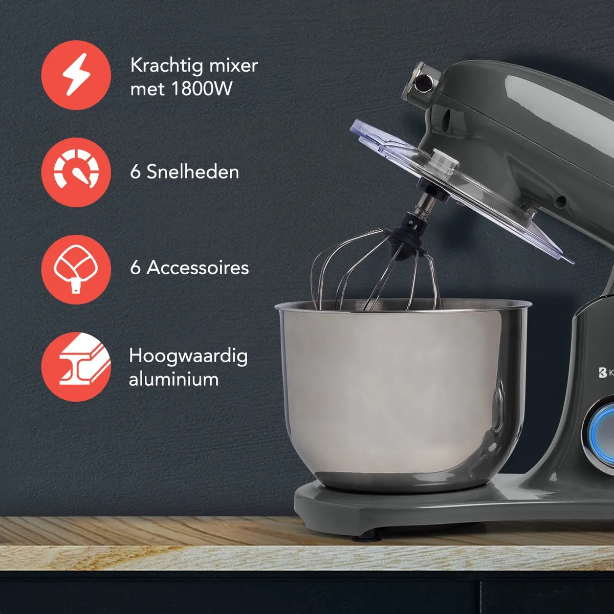 KitchenBrothers Keukenrobot 1800W - Antraciet