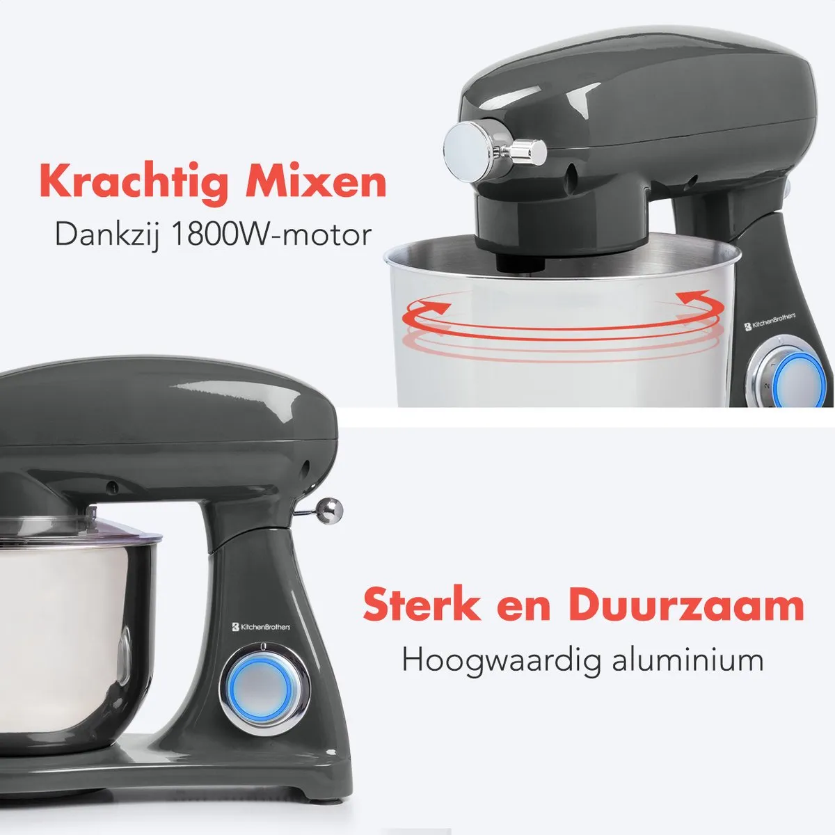 KitchenBrothers Keukenrobot 1800W - Antraciet - afbeelding 6 van 6