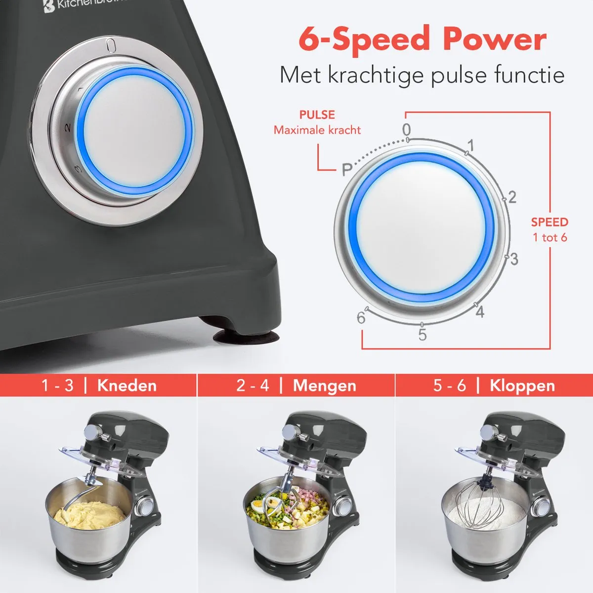 KitchenBrothers Keukenrobot 1800W - Antraciet