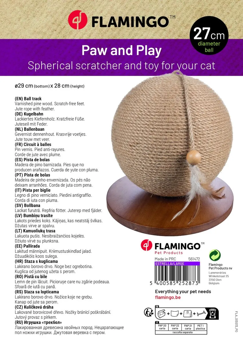 Flamingo Krabbal Estrella Bruin Kattenbal Ø29cm - Jute Krabtouw