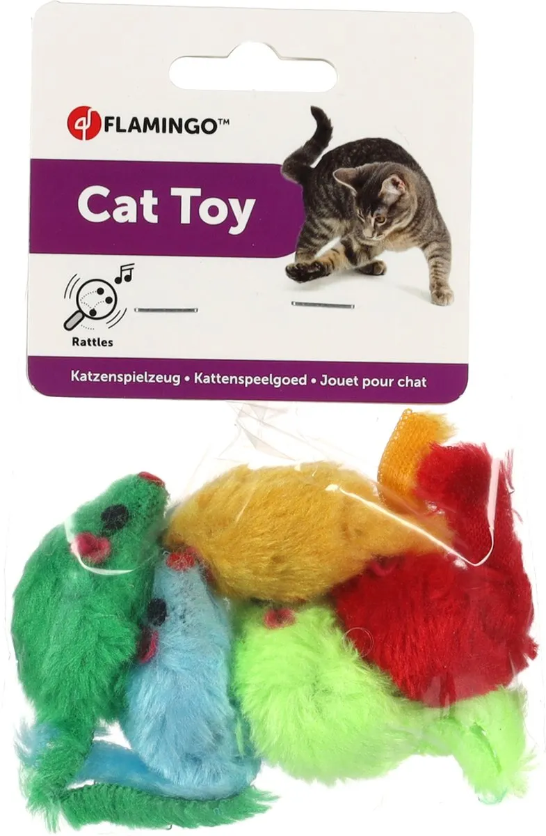 Flamingo Pluche Muis Kattenspeeltjes - 5 Stuks
