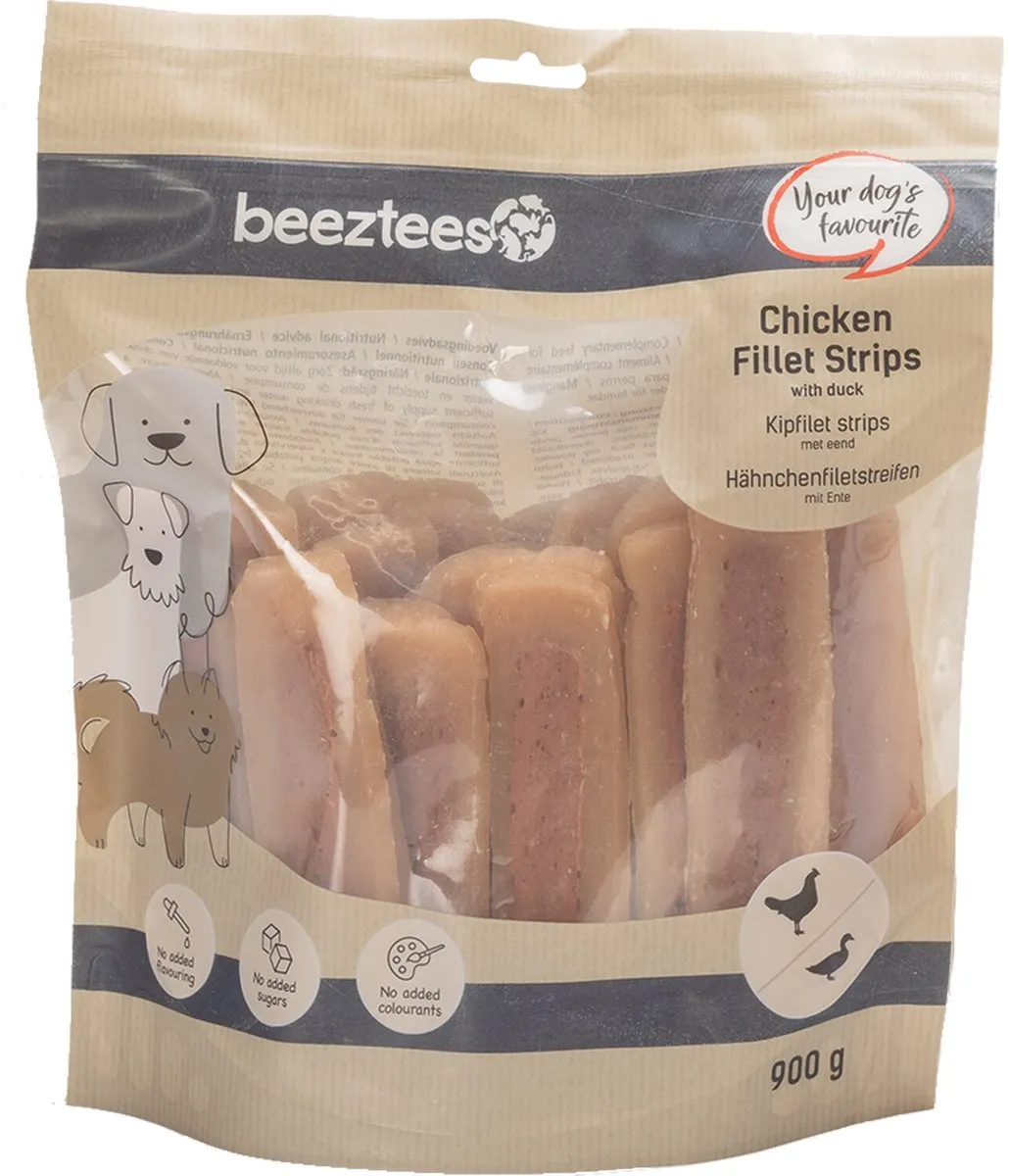 Beeztees Kipfilet Strips met Eend Hondensnack 400g