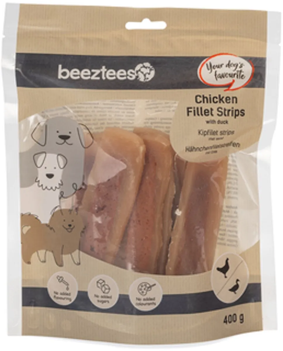 Beeztees Kipfilet Strips met Eend Hondensnack 400g