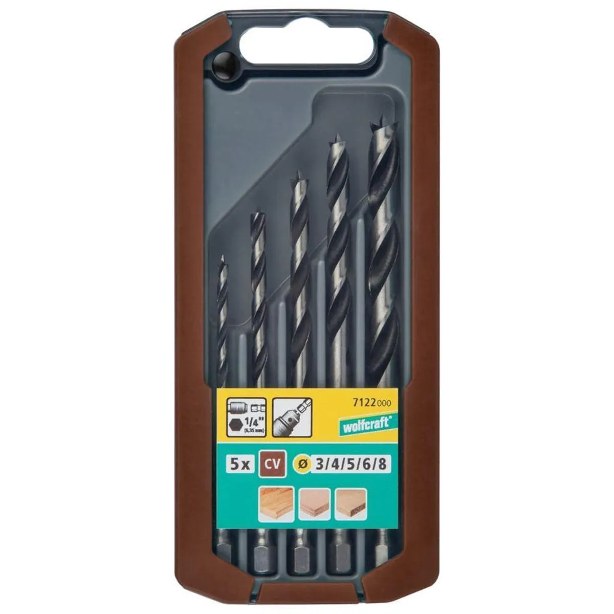 Wolfcraft Houtspiraalboorset 7122000 - Ø3-8mm - 5-delig