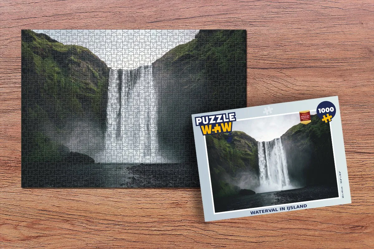 PuzzleWow Waterval IJsland Legpuzzel 1000 Stuks - Multicolor