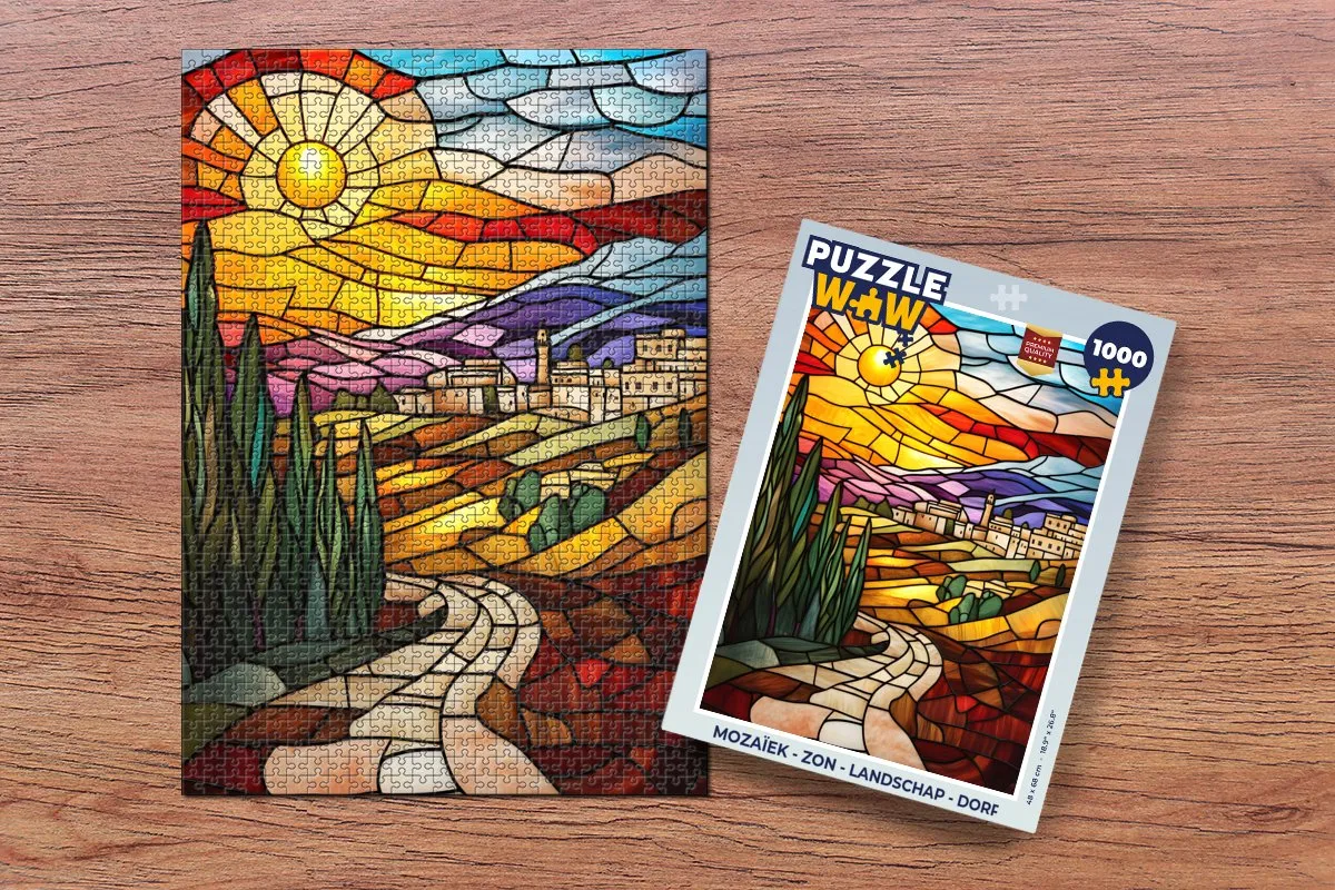 PuzzleWow Mozaïek Zon Landschap Dorp Legpuzzel 1000 Stuks