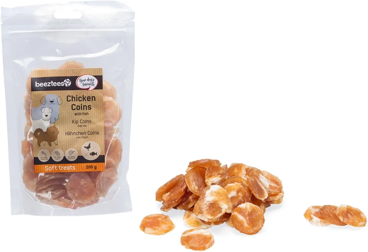 Beeztees Tasty Treats Kip Coins met Vis Mini Hondensnacks 200g