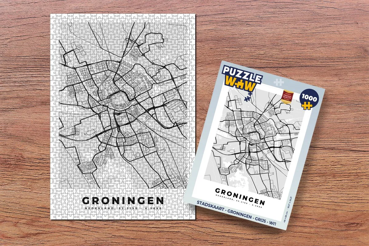 PuzzleWow Stadskaart Groningen Legpuzzel 1000 Stuks - Multicolor