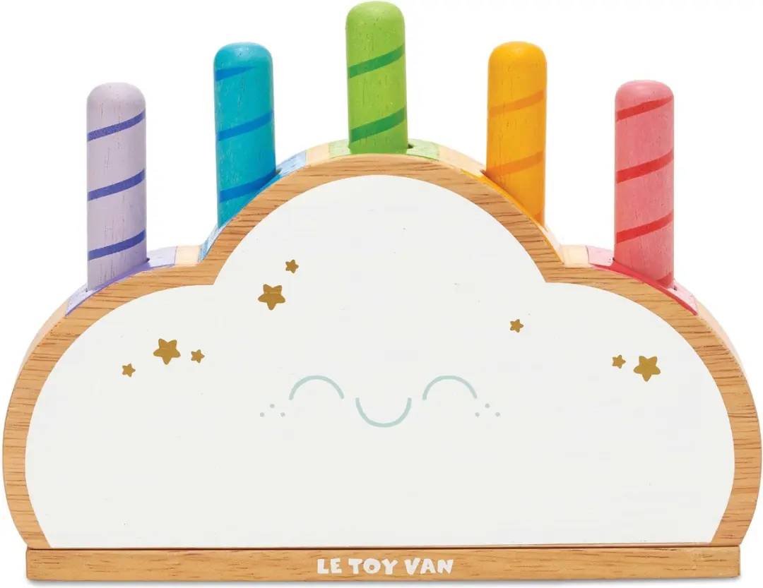 Le Toy Van houten speelgoed Rainbow Cloud Pop kleurrijk voor kinderen.