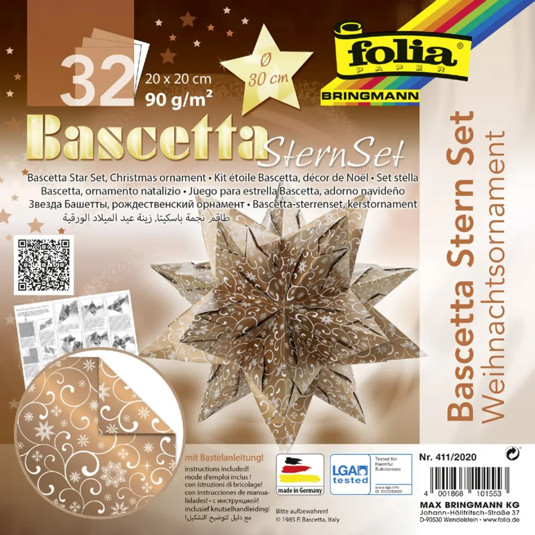 Folia Bascetta-ster Vouwblaadjes 32 Stuks - Wit/Koper 15x15cm - afbeelding 2 van 4