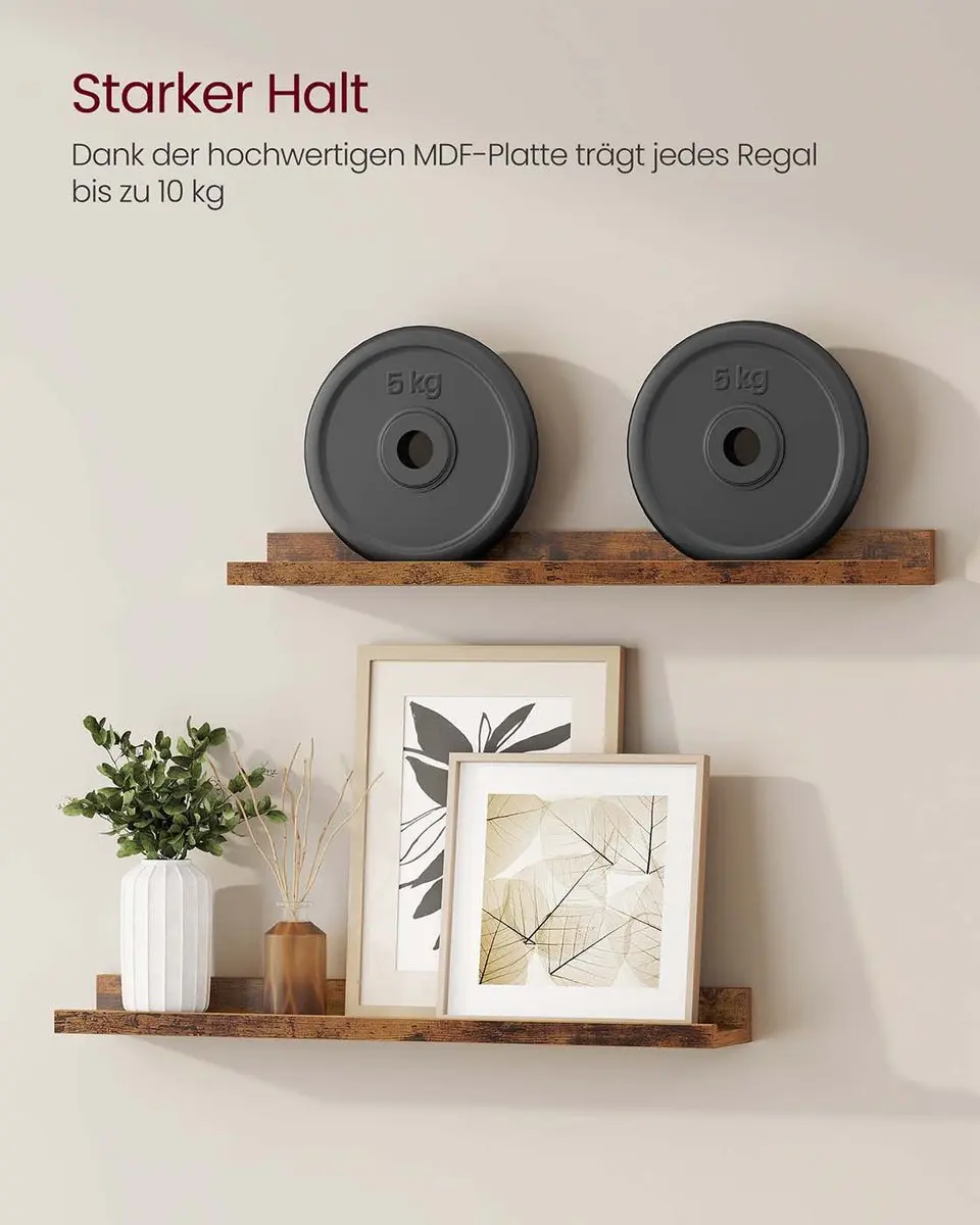 Songmics Wandplanken 2x60cm Vintage bruin - afbeelding 3 van 6