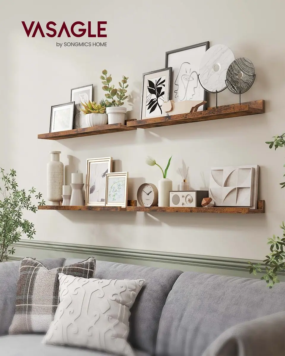 Songmics Wandplanken 2x60cm Vintage bruin - afbeelding 4 van 6