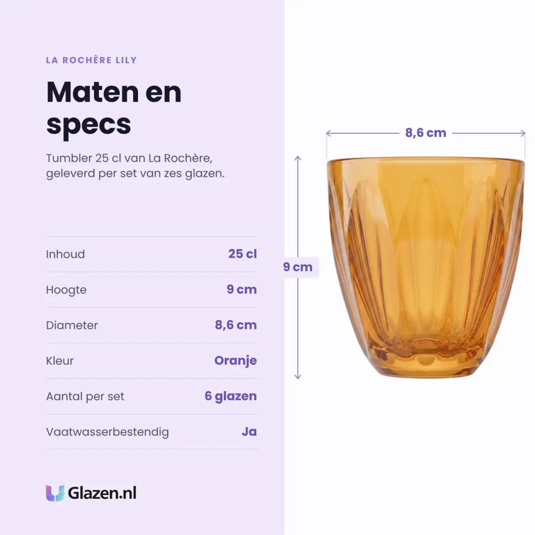 La Rochère Lily Tumbler 25cl - Oranje - 6 Stuks - afbeelding 4 van 6