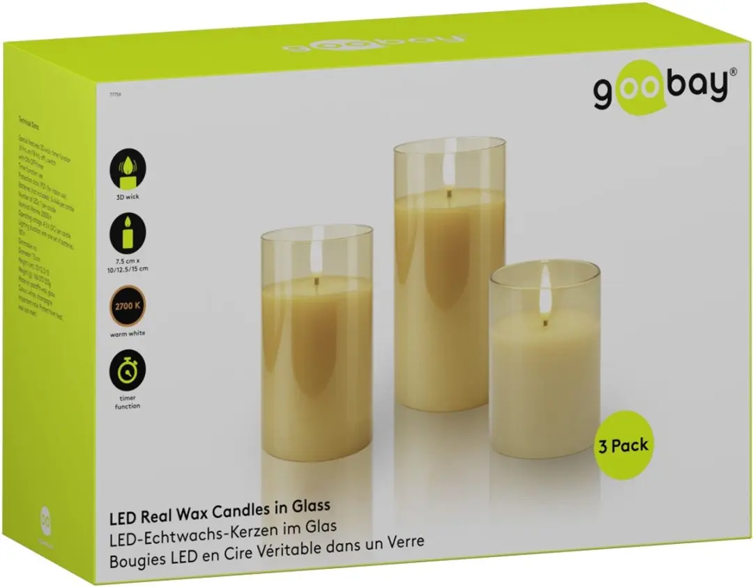 Goobay LED Kaarsen Set 3-delig - Goud - 10x AAA - afbeelding 2 van 6