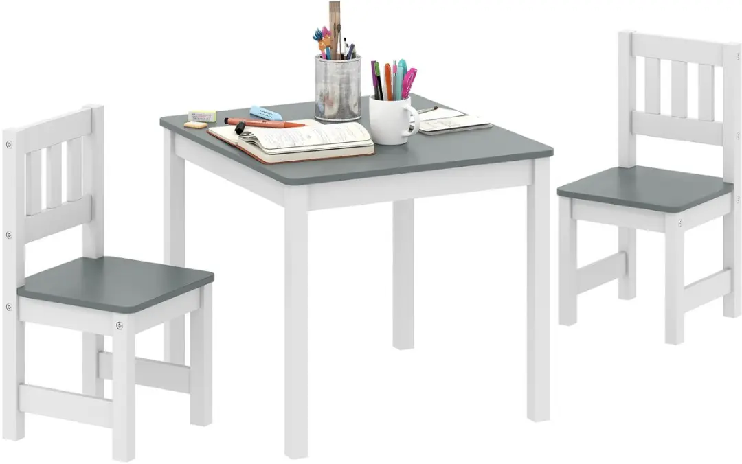 AIYAPLAY Kindertafel en stoelenset MDF, grenenhout 56L x 52B x 48H cm Grijs