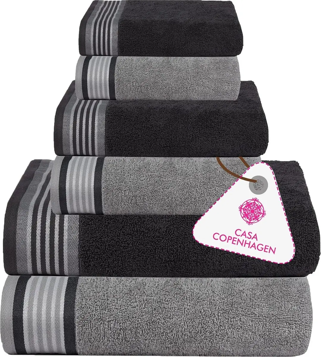 6-delige handdoekenset, grenengrijs + grijspaars, 550 g/m², 2 badhanddoeken, 2