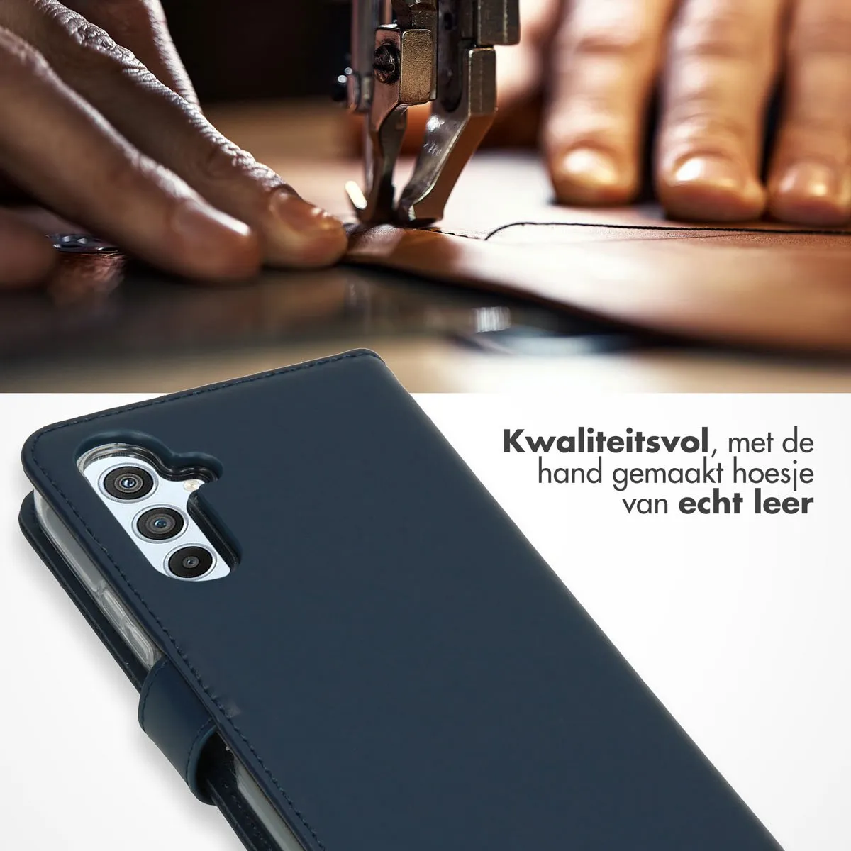 Selencia Hoesje Samsung Galaxy A54 - Echt Lederen Bookcase Blauw