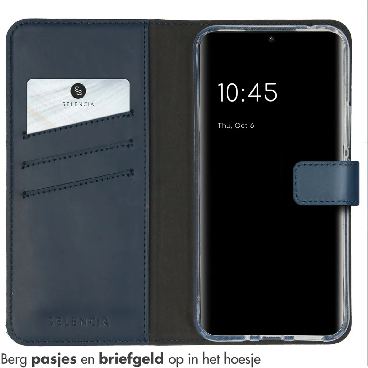 Selencia Hoesje Samsung Galaxy A54 - Echt Lederen Bookcase Blauw
