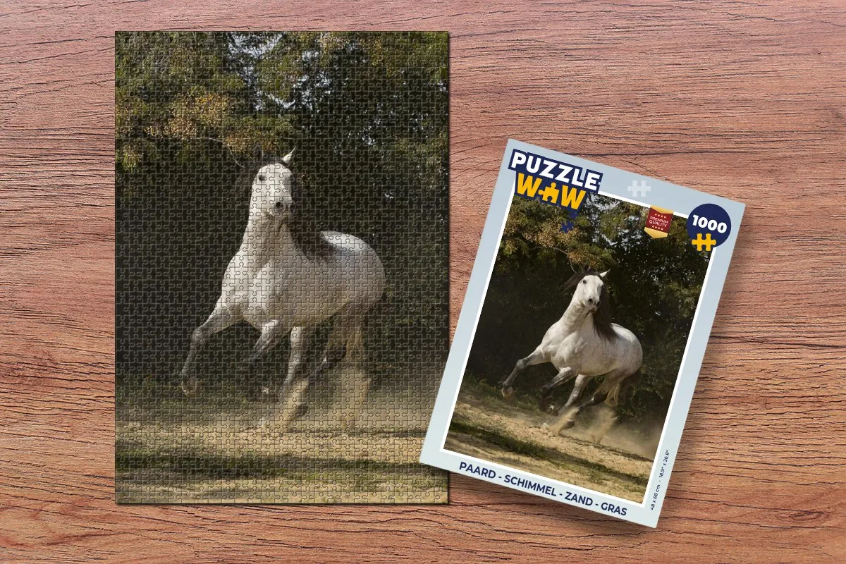 PuzzleWow Paard - Schimmel - Gras Legpuzzel 1000 Stuks - Multicolor