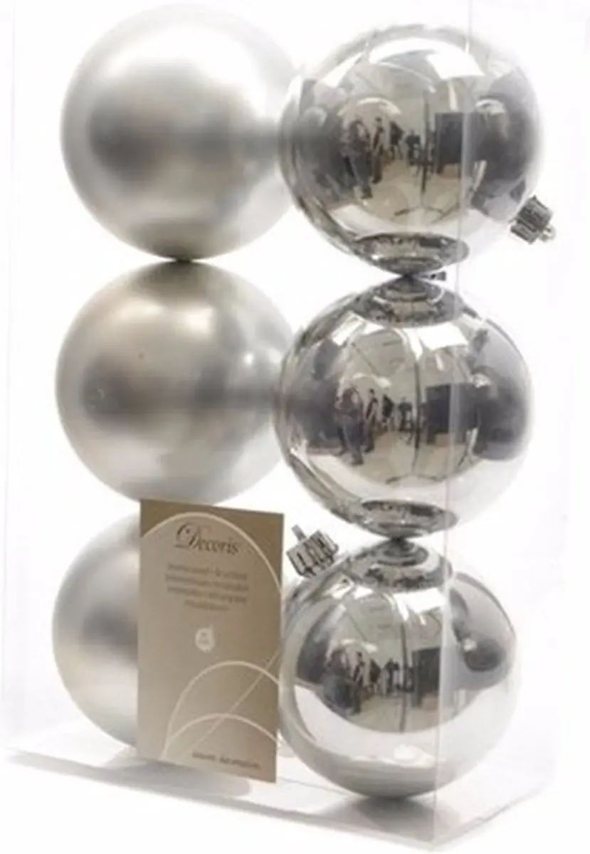 Decoris Kerstballen - 12x stuks - zilver - kunststof mat/glans - 8 cm - kerstversiering