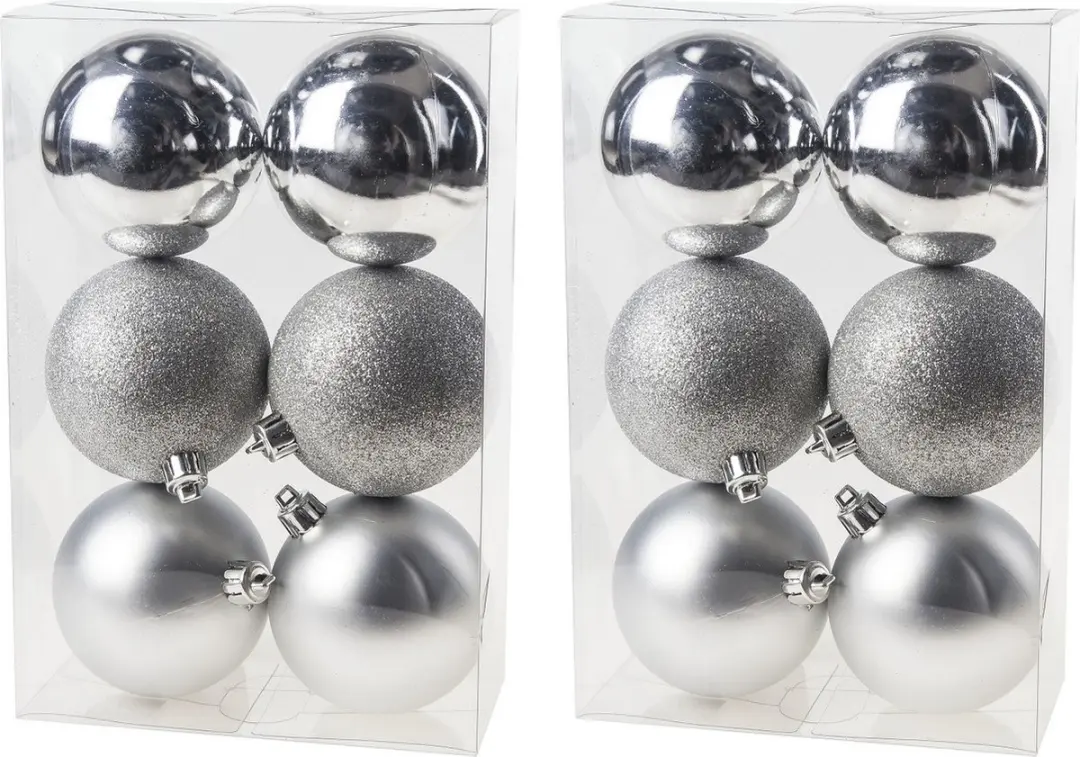 12x Zilveren kunststof kerstballen 8 cm