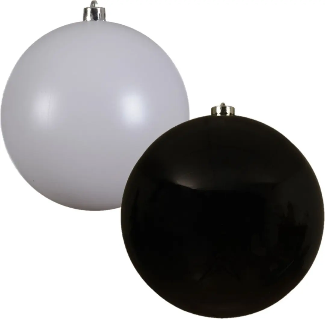 2x stuks grote kerstballen van 20 cm glans van kunststof wit en zwart