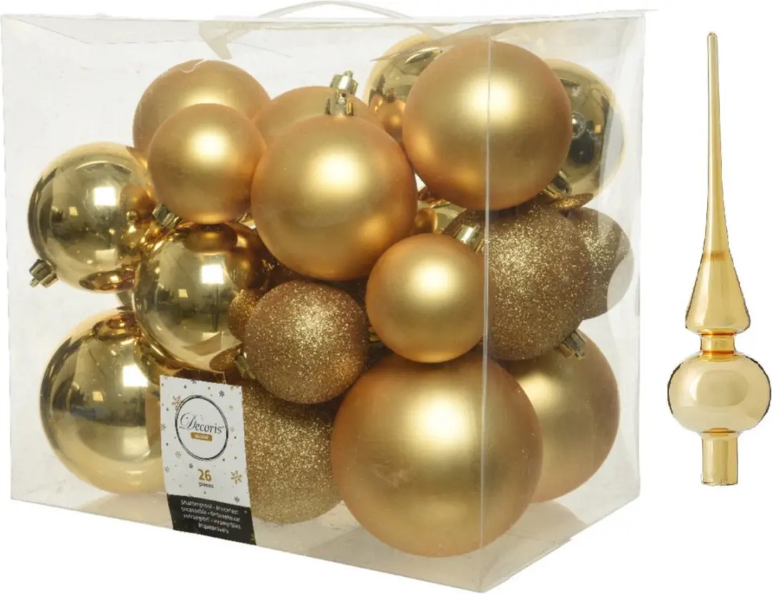 Kerstversiering kunststof kerstballen goud 6-8-10 cm pakket van 27x stuks