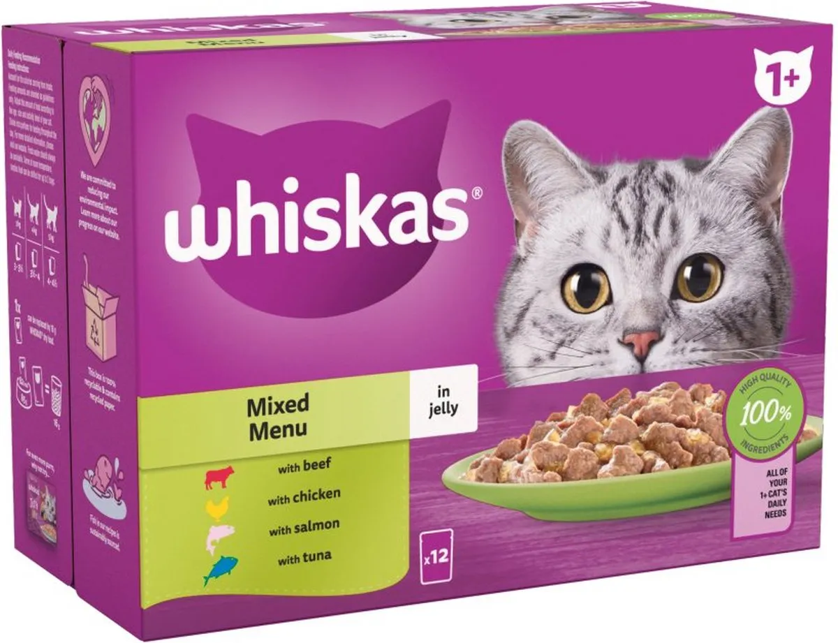 Whiskas Mix Gelei 1+ Pouch 24 Stuks