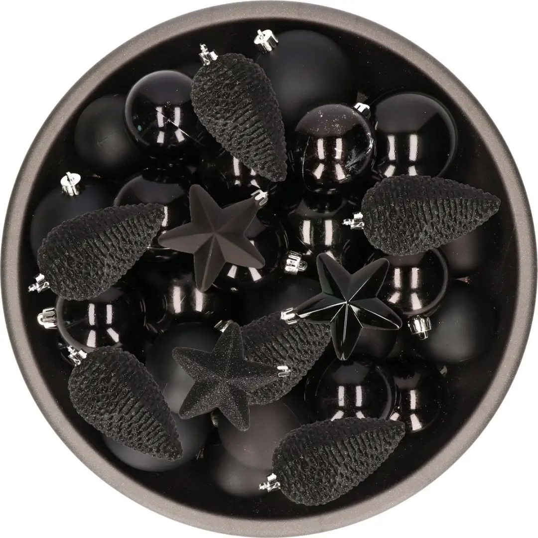 Decoris kerstballen set kunststof zwart