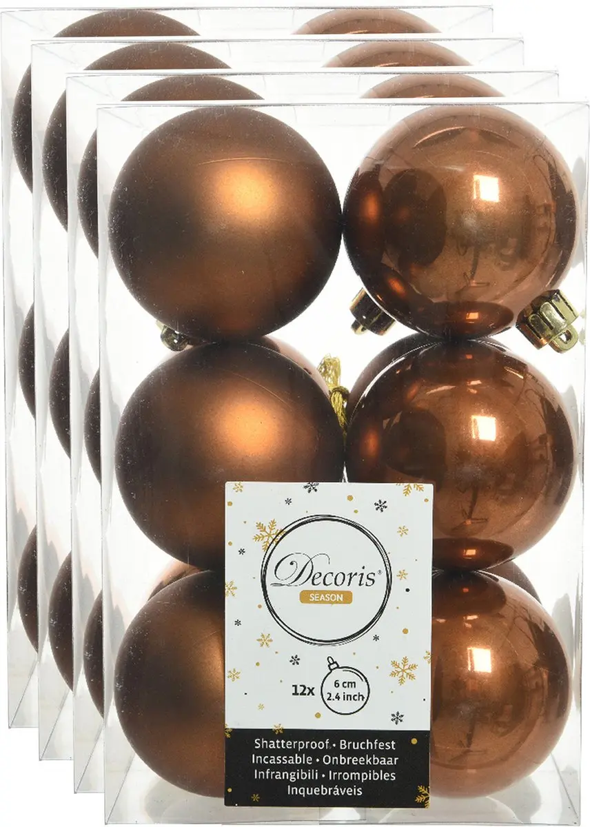 Decoris kerstballen - 48x st - kaneel bruin - D6 cm - kunststof - mat/glans - kerstversiering