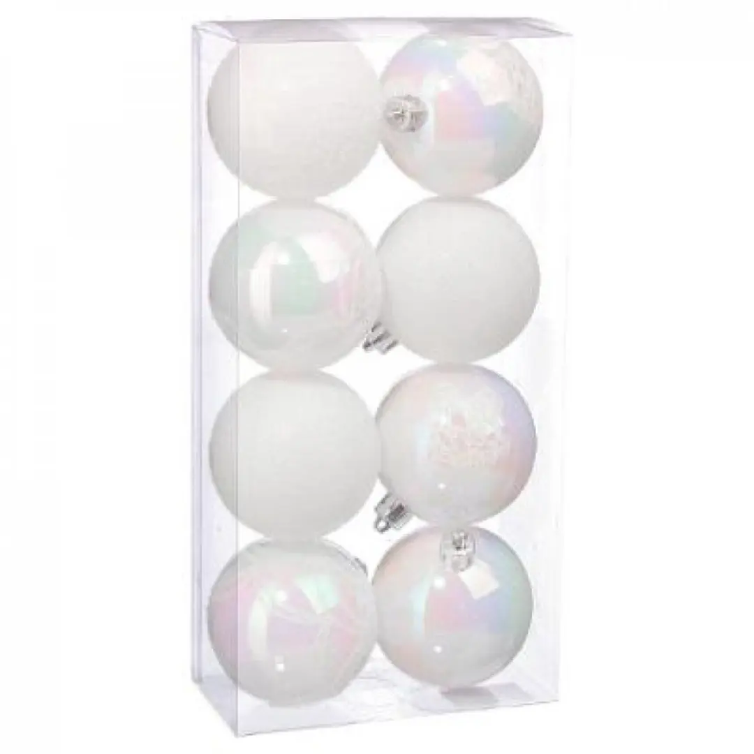 Kerstballen wit 8 stuks / 8 cm. Cosy & Trendy