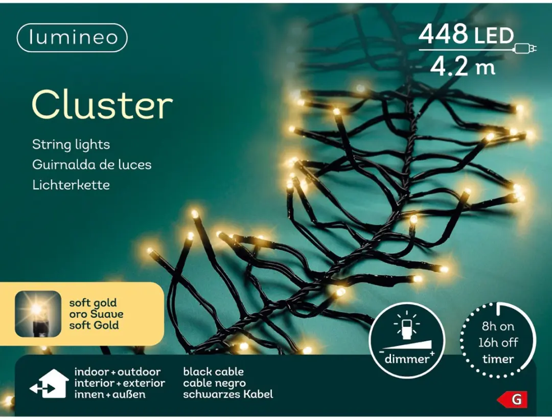 Lumineo Cluster Kerstverlichting 448 LED 4,2M Soft Gold - afbeelding 4 van 6