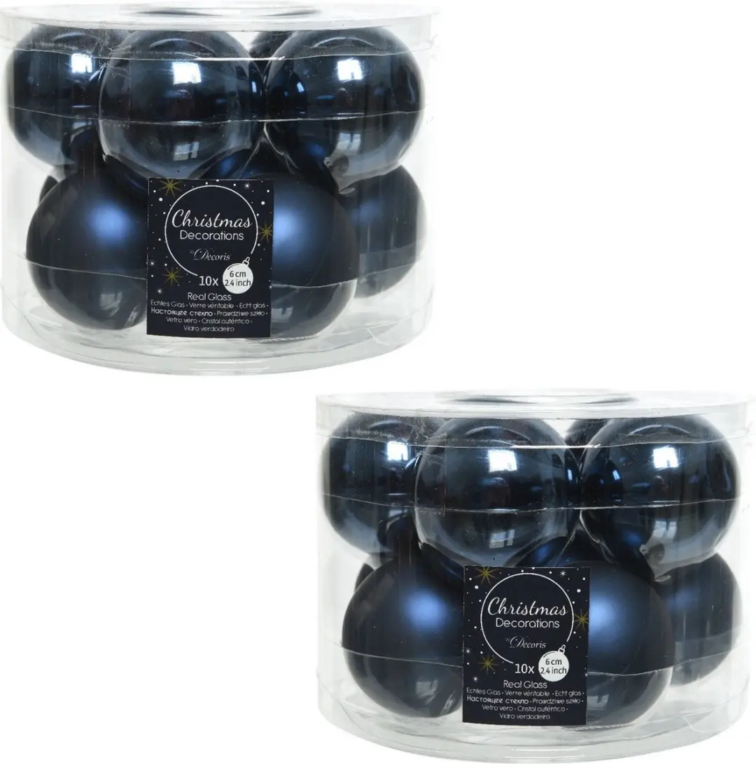 20x Donkerblauwe glazen kerstballen 6 cm - glans en mat - Glans/glanzende - Kerstboomversiering donkerblauw
