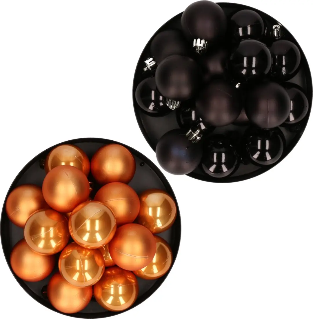 Kerstversiering kunststof kerstballen kleuren mix zwart/ cognac bruin 4 en 6 cm