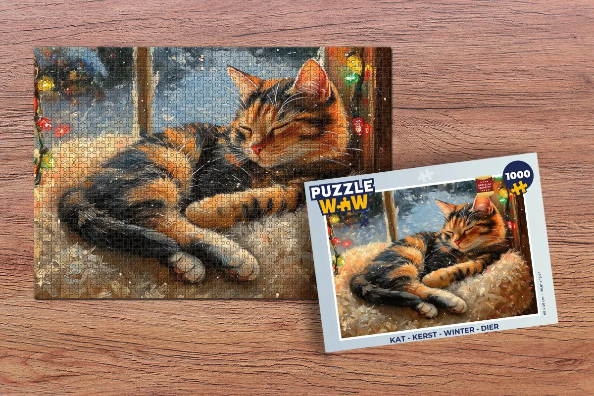 PuzzleWow Kerst Kat Legpuzzel 1000 Stuks - Winter