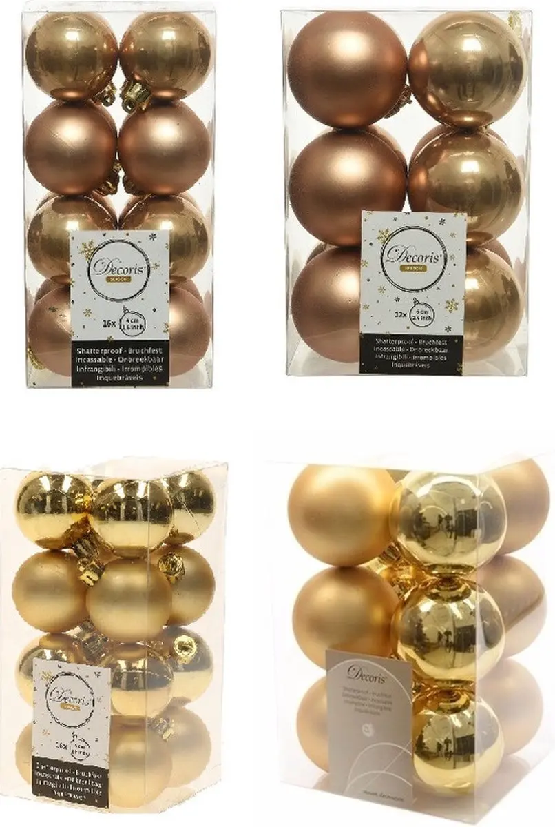 Kerstversiering kunststof kerstballen kleuren mix goud/ camel bruin 4 en 6 cm pa