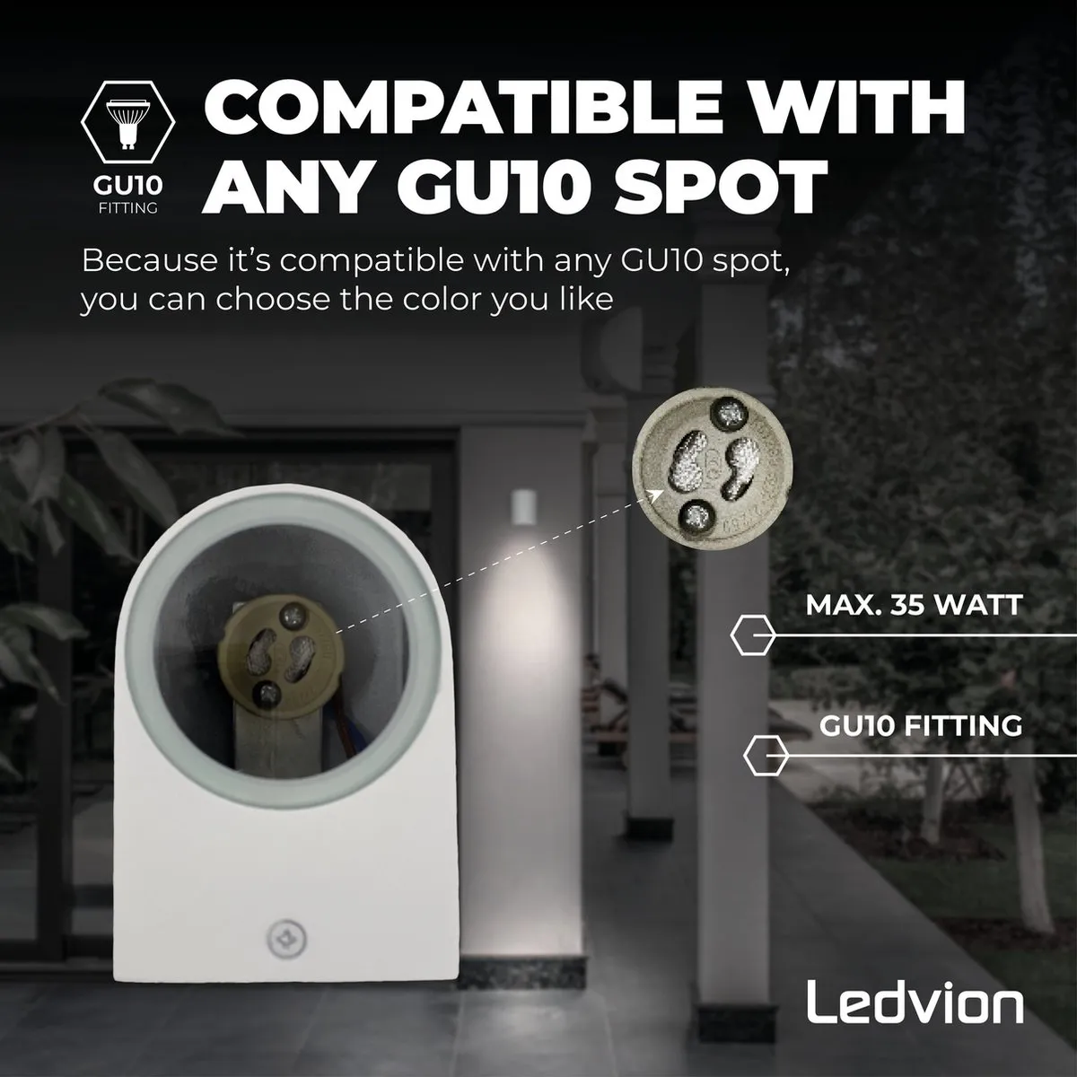 LEDVION Sacramento Wandlamp GU10 IP54 Wit - afbeelding 6 van 6