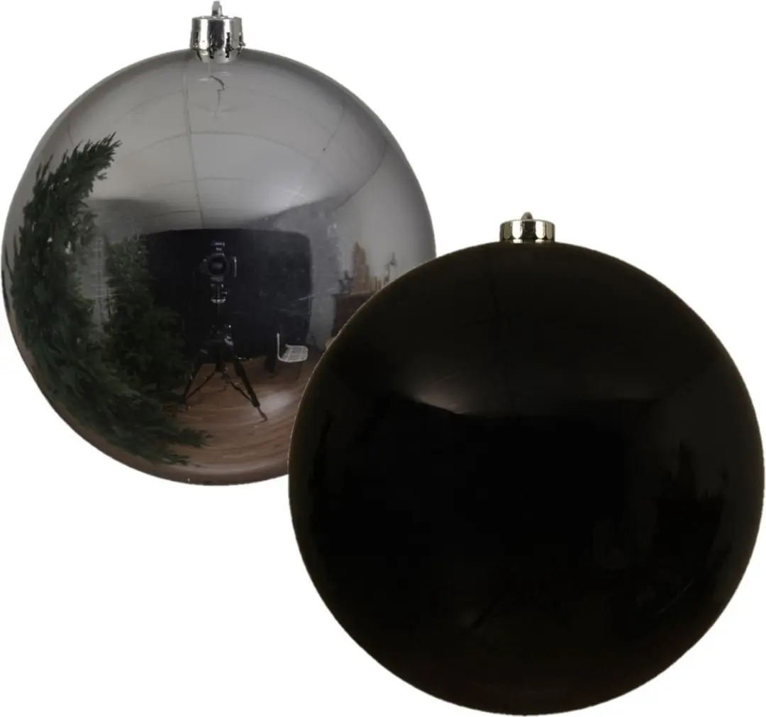 2x stuks grote kerstballen van 20 cm glans van kunststof zwart en zilver